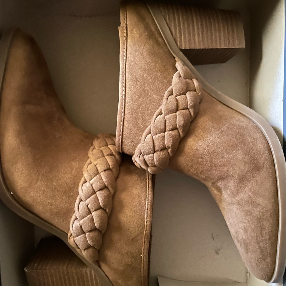 Universal Thread Brown Ankle Booties with Braided Detail